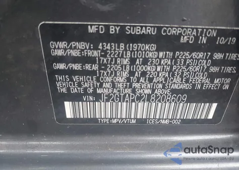 2020 Subaru Crosstrek Premium z USA, uszkodzony, nr VIN JF2GTAPC2L8208609